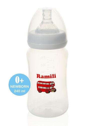 Противоколиковая бутылочка для кормления Ramili Baby 240ML (240 мл, 0+, слабый поток)