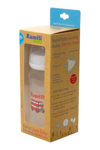 Противоколиковая бутылочка для кормления Ramili Baby 240ML (240 мл, 0+, слабый поток) фото 3